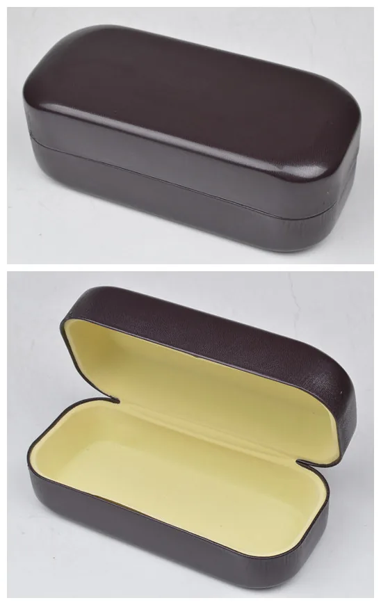 Estuche rígido marrón con interior claro para gafas